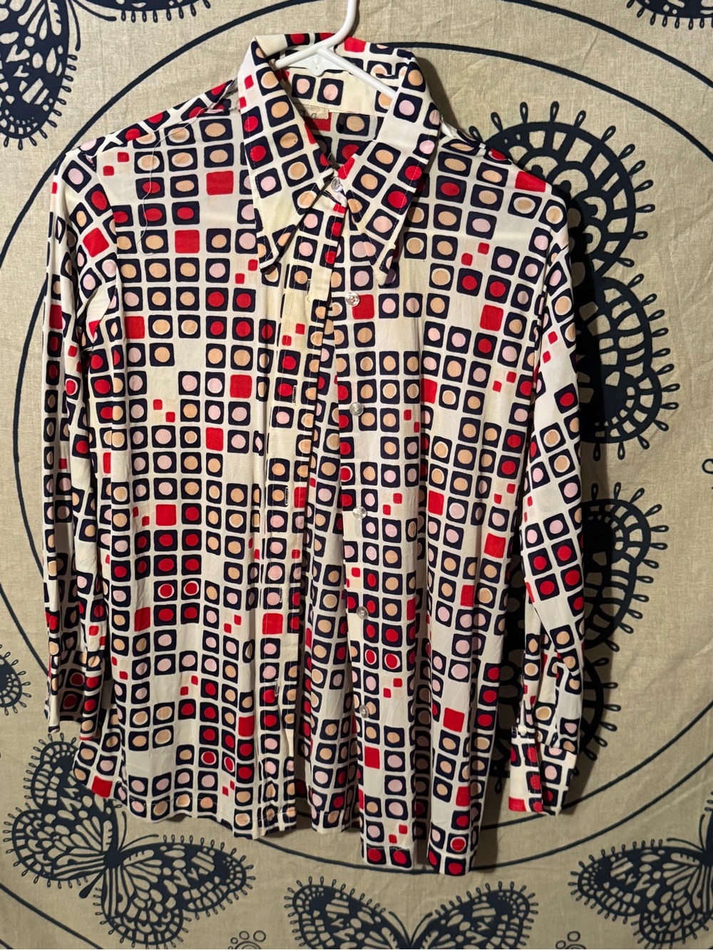 Vintage Print Button-Up Blouse Thrifted in Paris